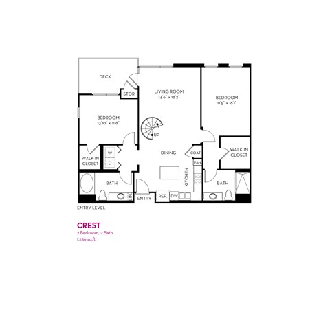 Floor plan for 2 beds, 2 baths, 1236 sqft